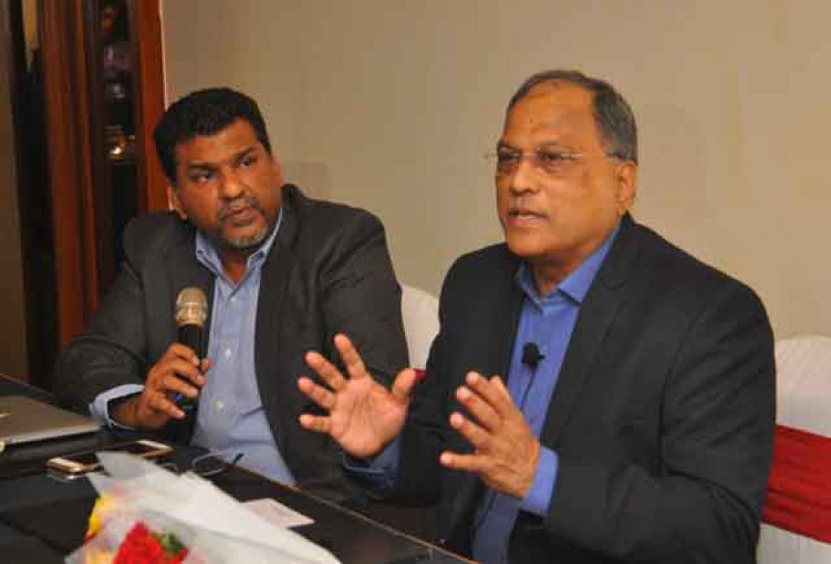 Vynsey Fernandes, MD, Castle Media, and Tony D’Silva, MD, Grant Investrade, addressing the media in Hyderabad on Tuesday  